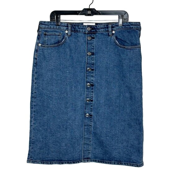 Everlane The Denim Button Front Pencil‎ Skirt Size 33 Medium Wash Summer Casual - Picture 1 of 5